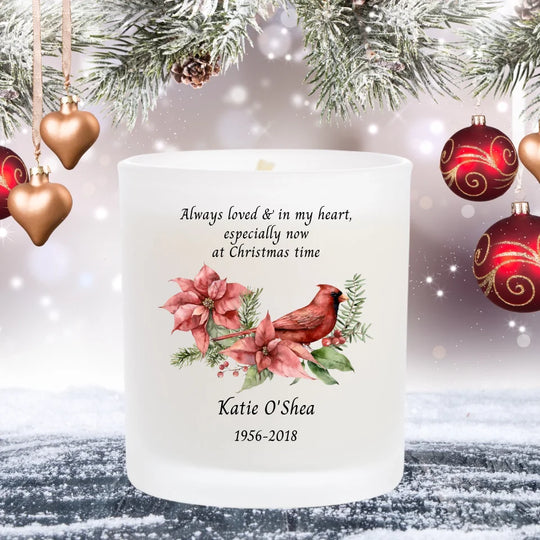 Personalised Christmas Memorial Candle with Cardinal