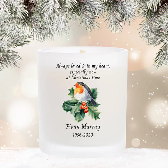 Personalised Christmas Memorial Candle with Robin