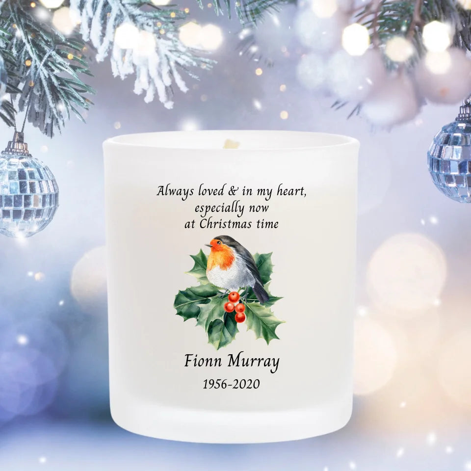 Personalised Christmas Memorial Candle with Robin