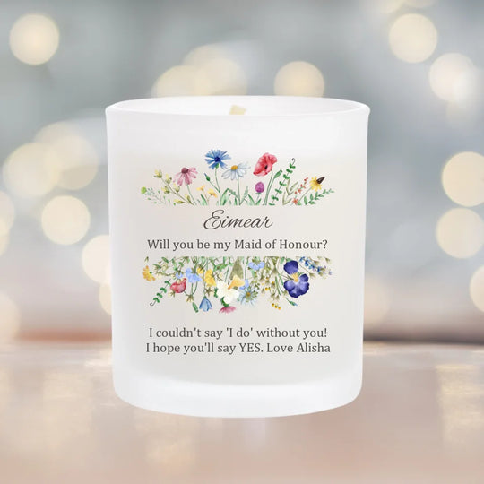 Personalised Bridesmaid Candle with Floral Frame - Will you be my Bridesmaid?