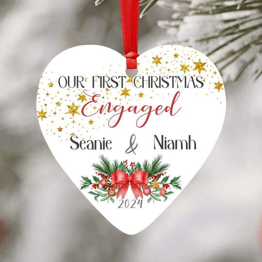 Personalised Heart Ornament - 1st Christmas Engaged