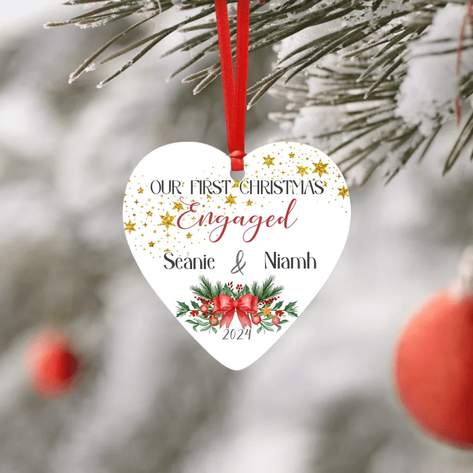 Personalised Heart Ornament - 1st Christmas Engaged