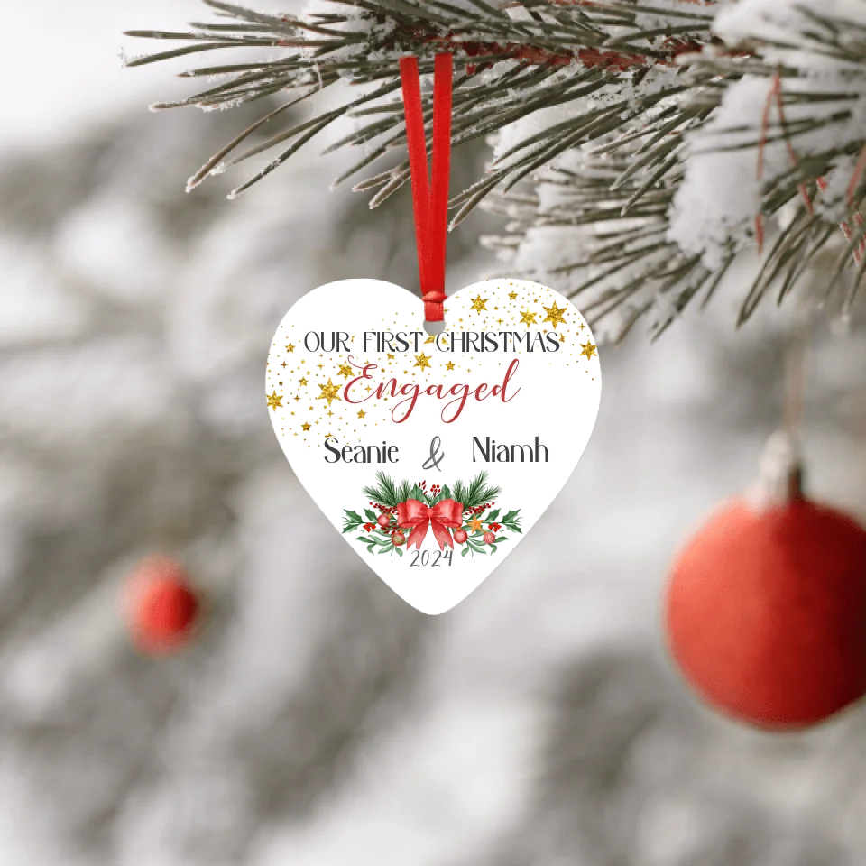 Personalised Heart Ornament - 1st Christmas Engaged