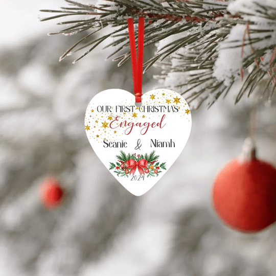 Personalised Heart Ornament - 1st Christmas Engaged