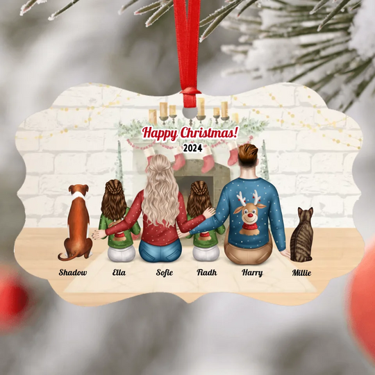 Personalised Christmas Family with CAT & DOG - Choose Your Family Size