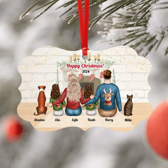 Personalised Christmas Family with CAT & DOG - Choose Your Family Size