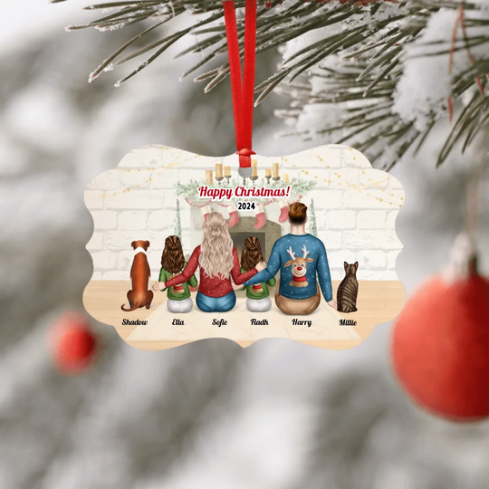 Personalised Christmas Family with CAT & DOG - Choose Your Family Size