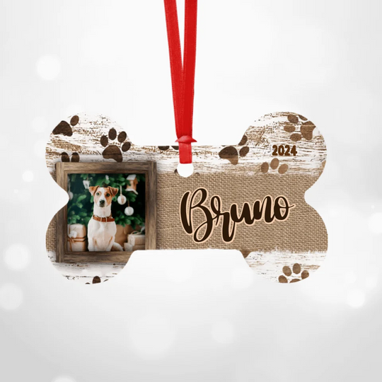 Personalised Dog Bone Christmas Ornament - Upload Your Own Photo