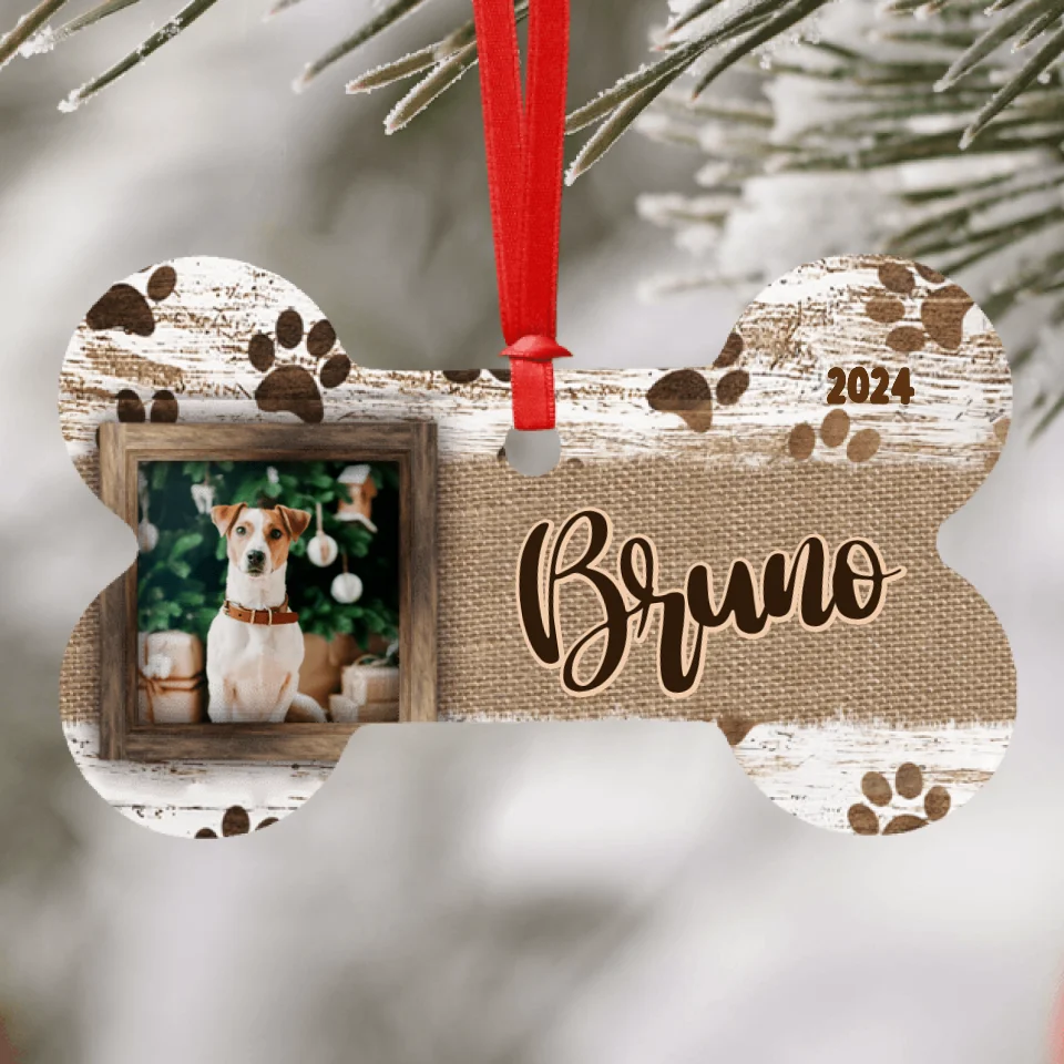 Personalised Dog Bone Christmas Ornament - Upload Your Own Photo