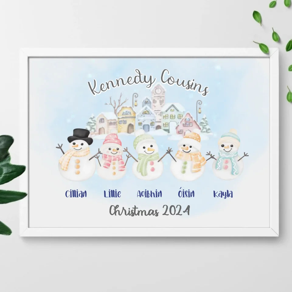 Personalised Christmas Family Frame - Smiley Snowmen