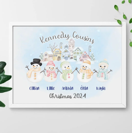 Personalised Christmas Family Frame - Smiley Snowmen