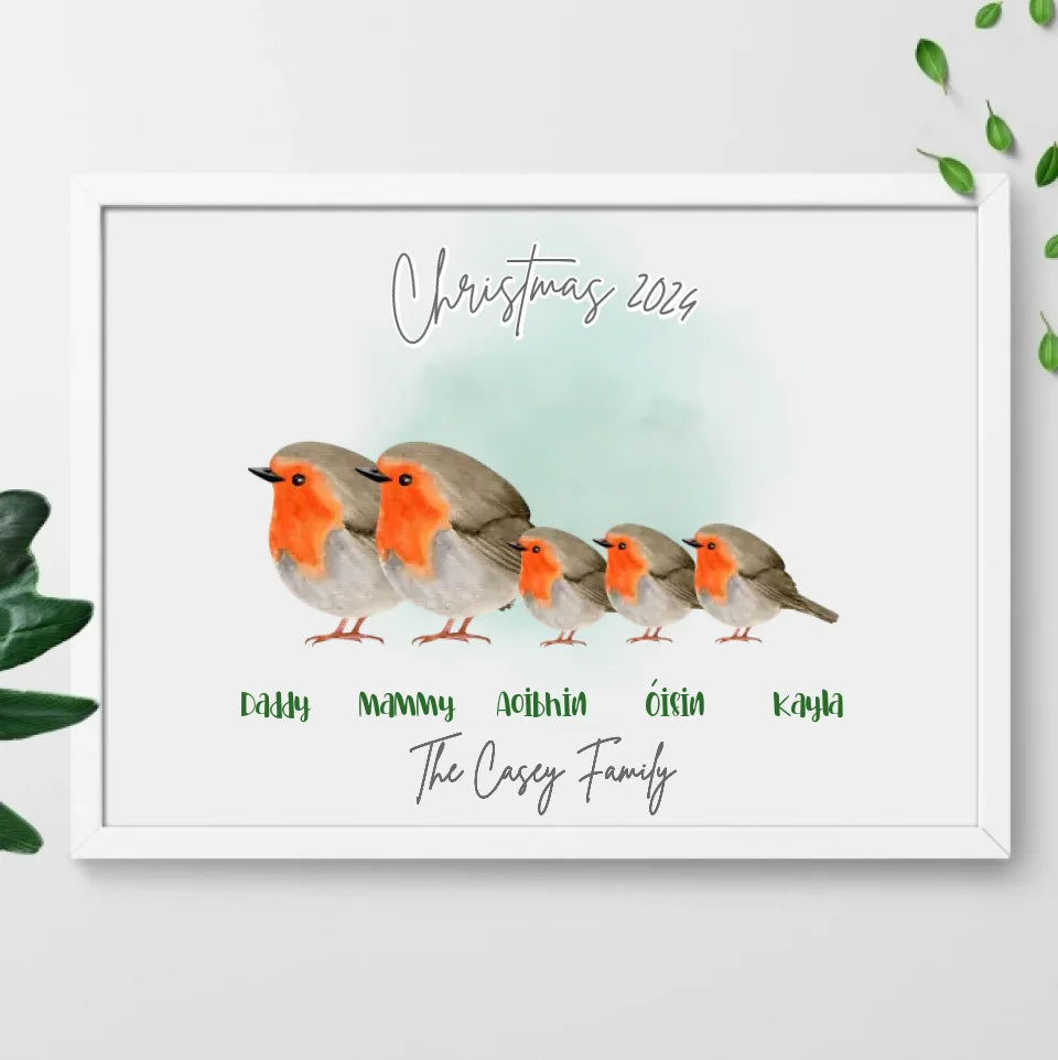 Personalised Christmas Family Frame - Robins