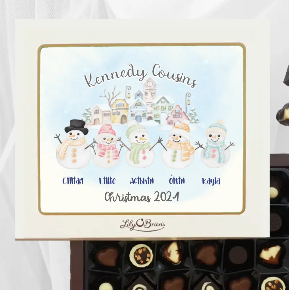 Personalised Box of Lily O'Brien's Chocolates for Christmas - Smiley Snowmen