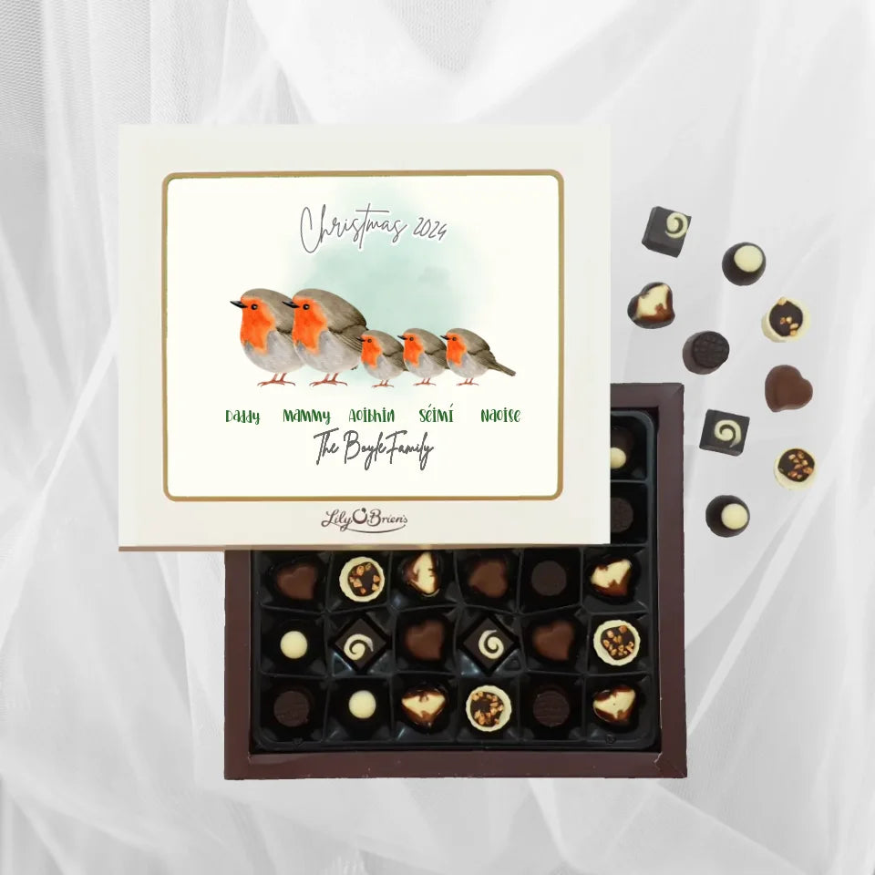 Personalised Box of Lily O'Brien's Chocolates for Christmas - Robins