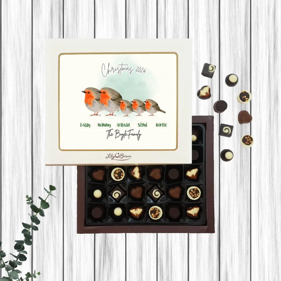 Personalised Box of Lily O'Brien's Chocolates for Christmas - Robins