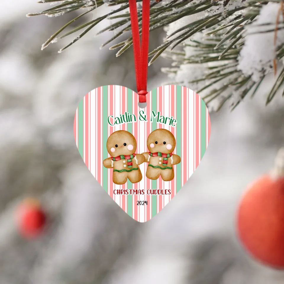 Personalised Christmas Heart Ornament for Same-Sex Couple - Gingerbread