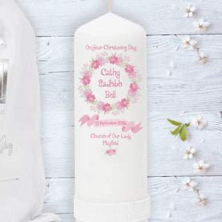 Personalised Christening Candle for Girls - Faith & Floral