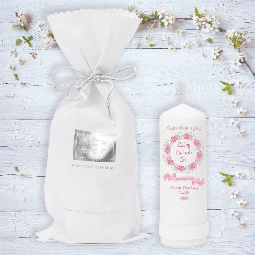 Personalised Christening Candle for Girls - Faith & Floral