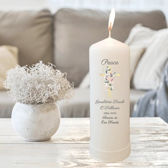 Personalised Memorial Candle - Floral Cross