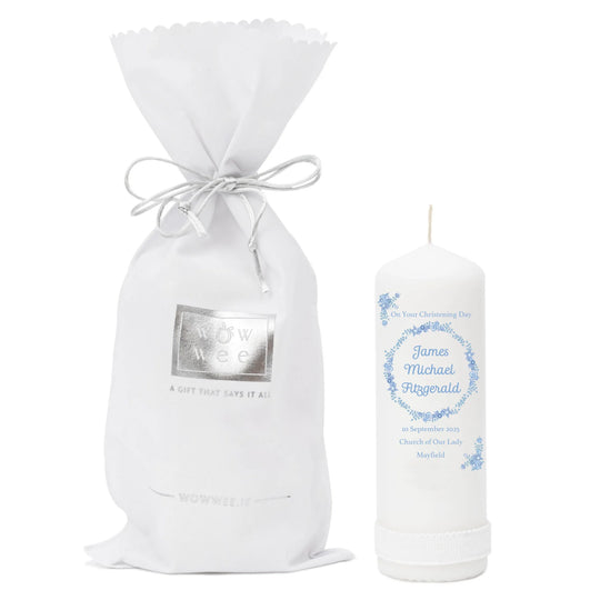 Personalised Christening Candle for Boys - Faith & Floral