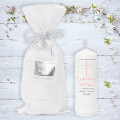 Personalised Christening Candle for Girls - Peaceful Cross