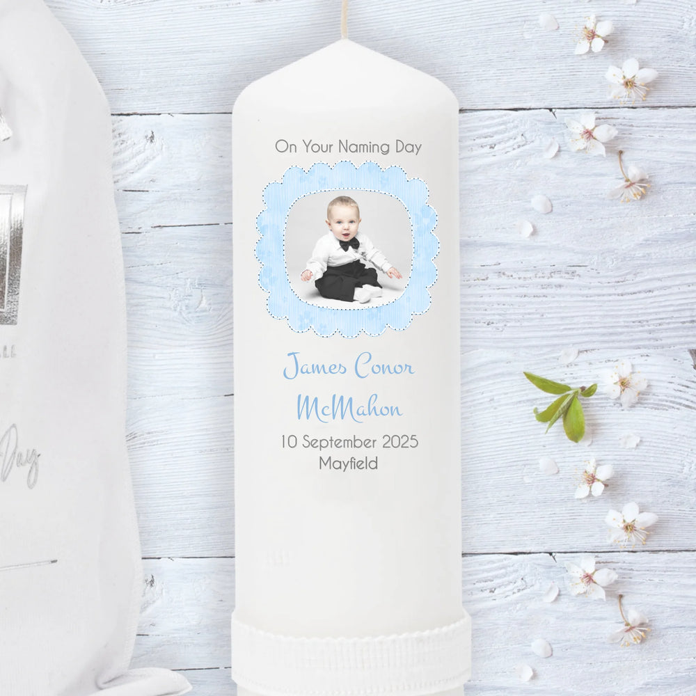 Personalised NAMING DAY Candle - Upload Your Own Image - Pink, Blue & Neutral Colours