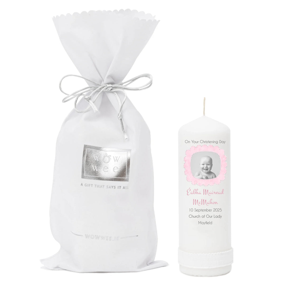 Personalised Christening Candle - Upload Your Own Image - Pink, Blue & Neutral Colours