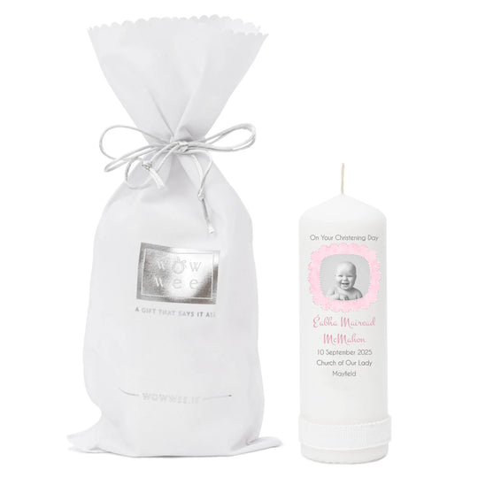 Personalised Christening Candle - Upload Your Own Image - Pink, Blue & Neutral Colours