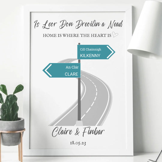 Personalised Sign Posts Irish Framed Print - Home is Where the Heart is