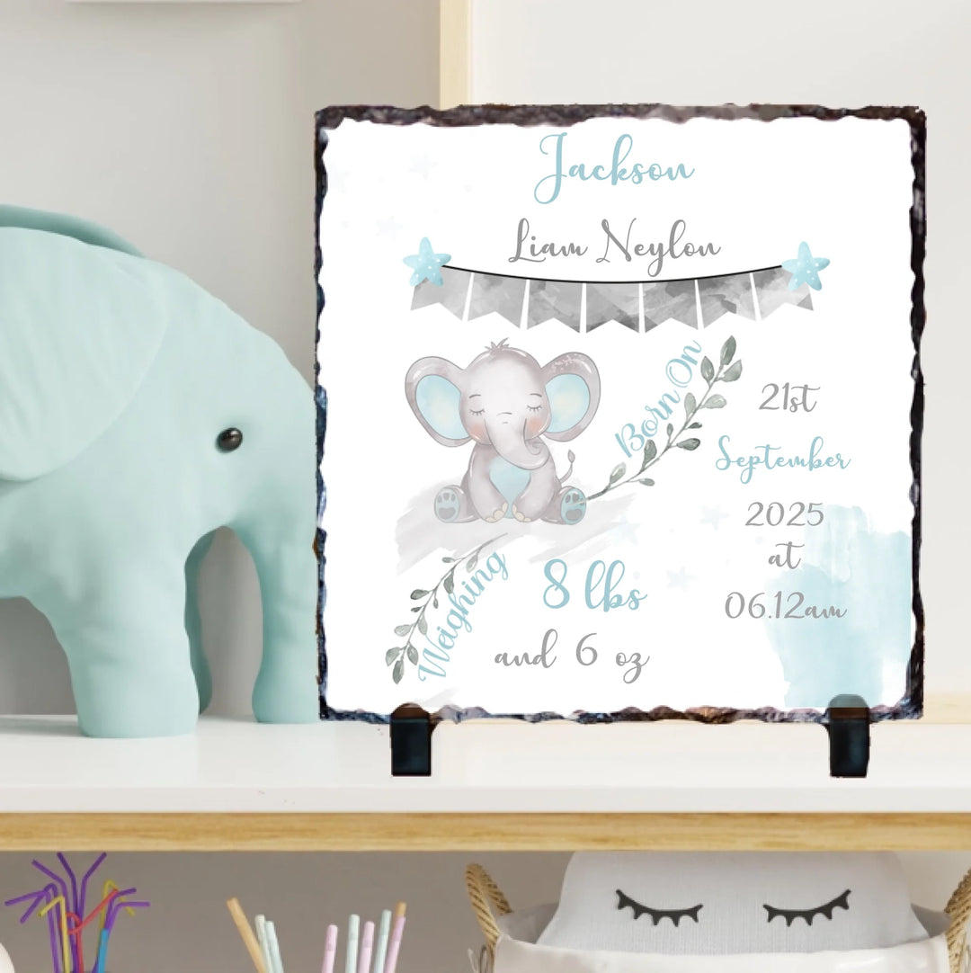 Personalised Slate for Baby Boy - Cute Elephant