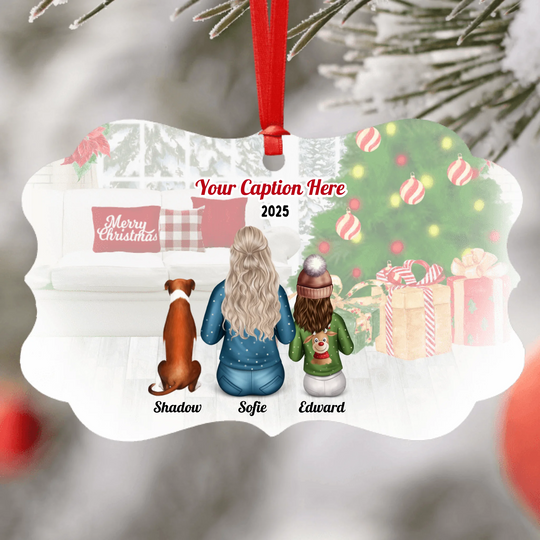 Personalised Christmas Family with Dog Ornament - Mother & Child