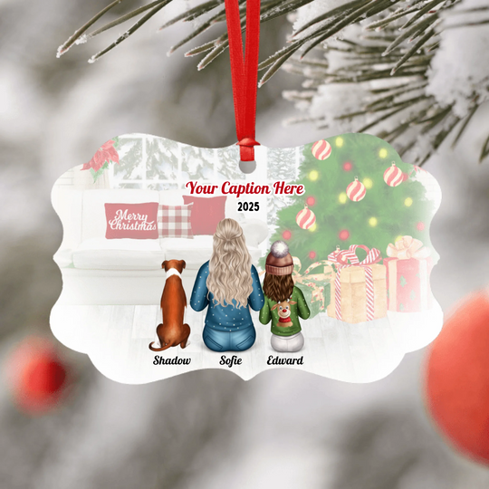 Personalised Christmas Family with Dog Ornament - Mother & Child