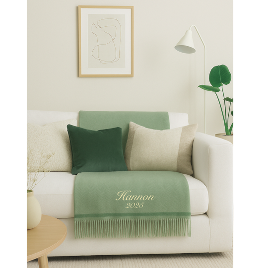 Personalised Throw by Foxford - Blackwater Solid Green IRISH LUXURY