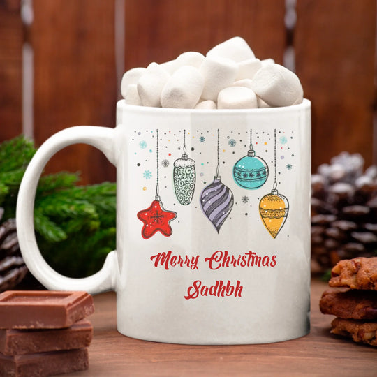 Personalised Christmas Mug with Baubles