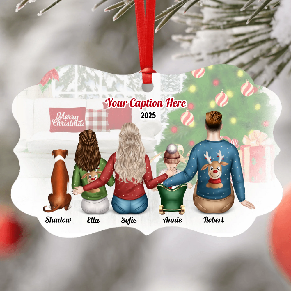 Personalised Christmas Family with Dog Ornament - Parents, Teenager & Baby