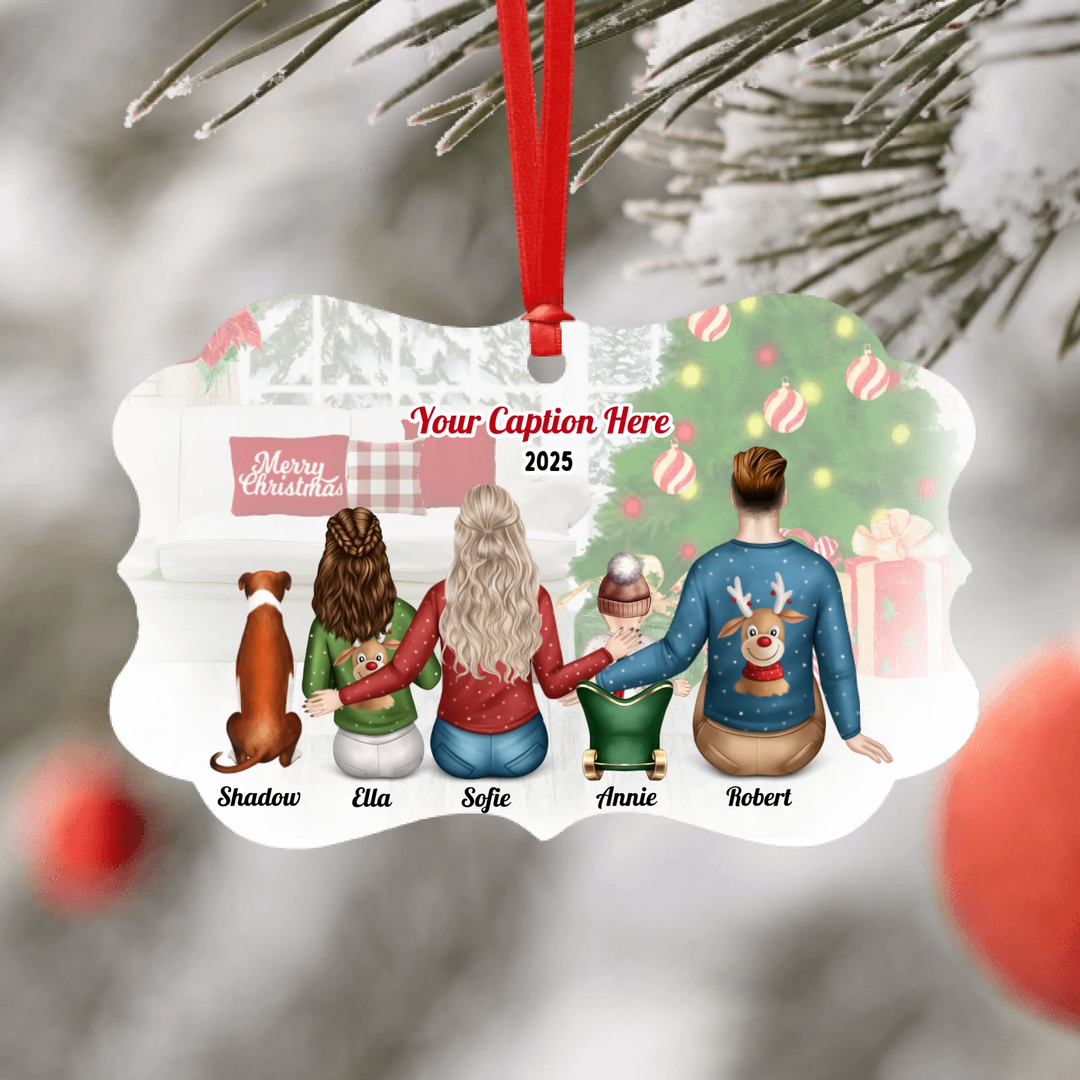 Personalised Christmas Family with Dog Ornament - Parents, Teenager & Baby