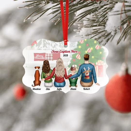 Personalised Christmas Family with Dog Ornament - Parents, Teenager & Baby