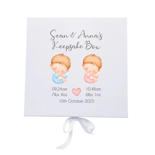 Personalised Keepsake Box for Twins - Girl & Boy, Two Girls & Two Boys Options