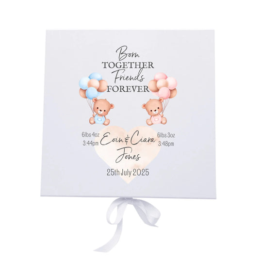 Personalised Keepsake Box for Twins - Teddy Bears