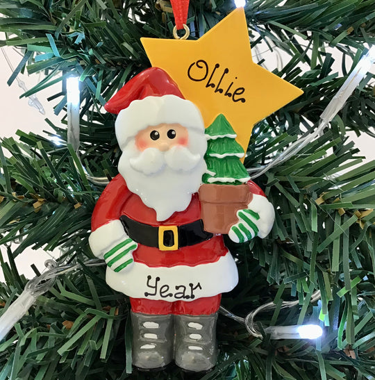 Personalised Christmas Ornament - Santa with Tree & Star