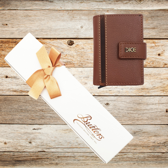 Personalised Tan Leather Card Slider Wallet & Butlers Chocolate Gift Set for Men