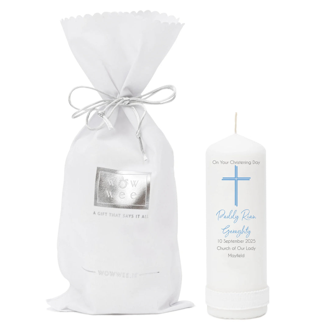 Personalised Christening Candle for Boys - Peaceful Cross