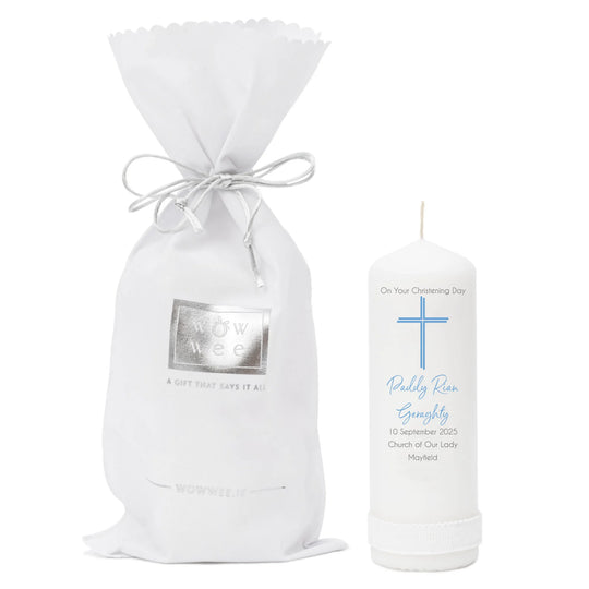 Personalised Christening Candle for Boys - Peaceful Cross