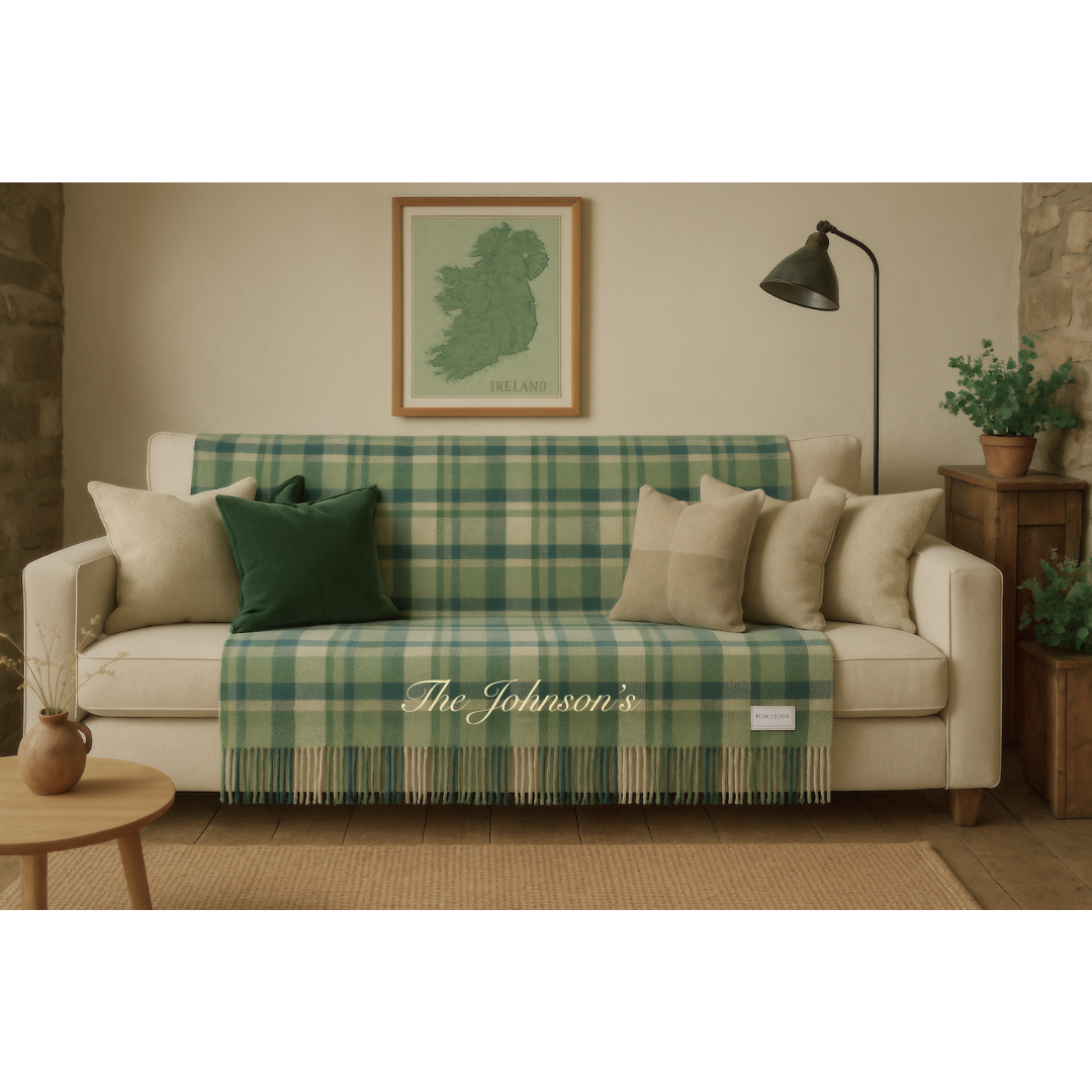 Personalised Throw by Foxford - Slieveboy Green Tartan IRISH LUXURY