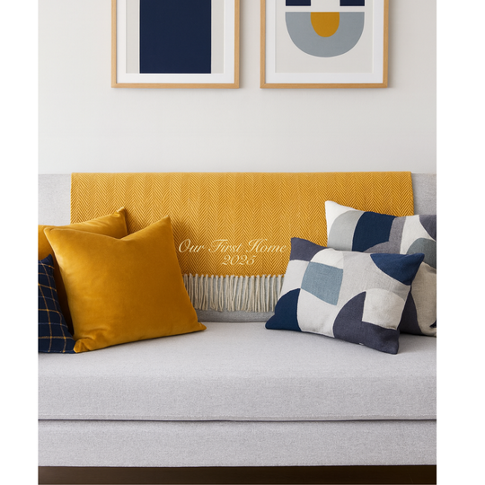 Personalised Throw by Foxford -Innisfree Mustard Cashmere and Lambswool IRISH LUXURY
