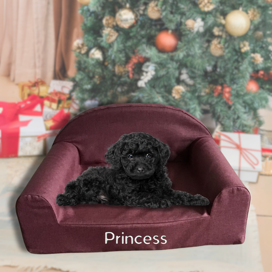 Personalised Pet Bed - Small - Plum Paws Burgundy