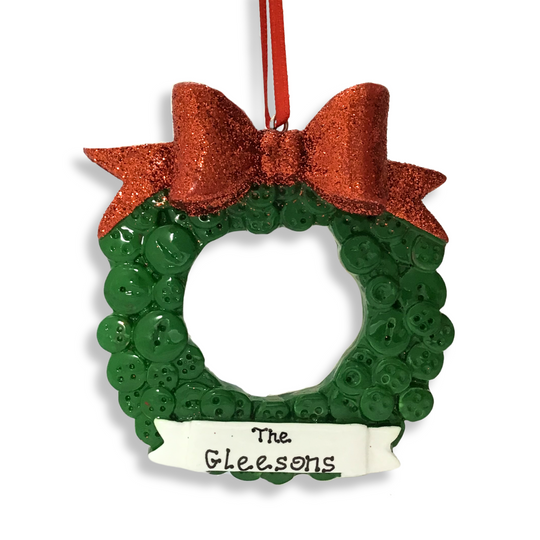 Personalised Christmas Ornament - Green Wreath with Bow NEW