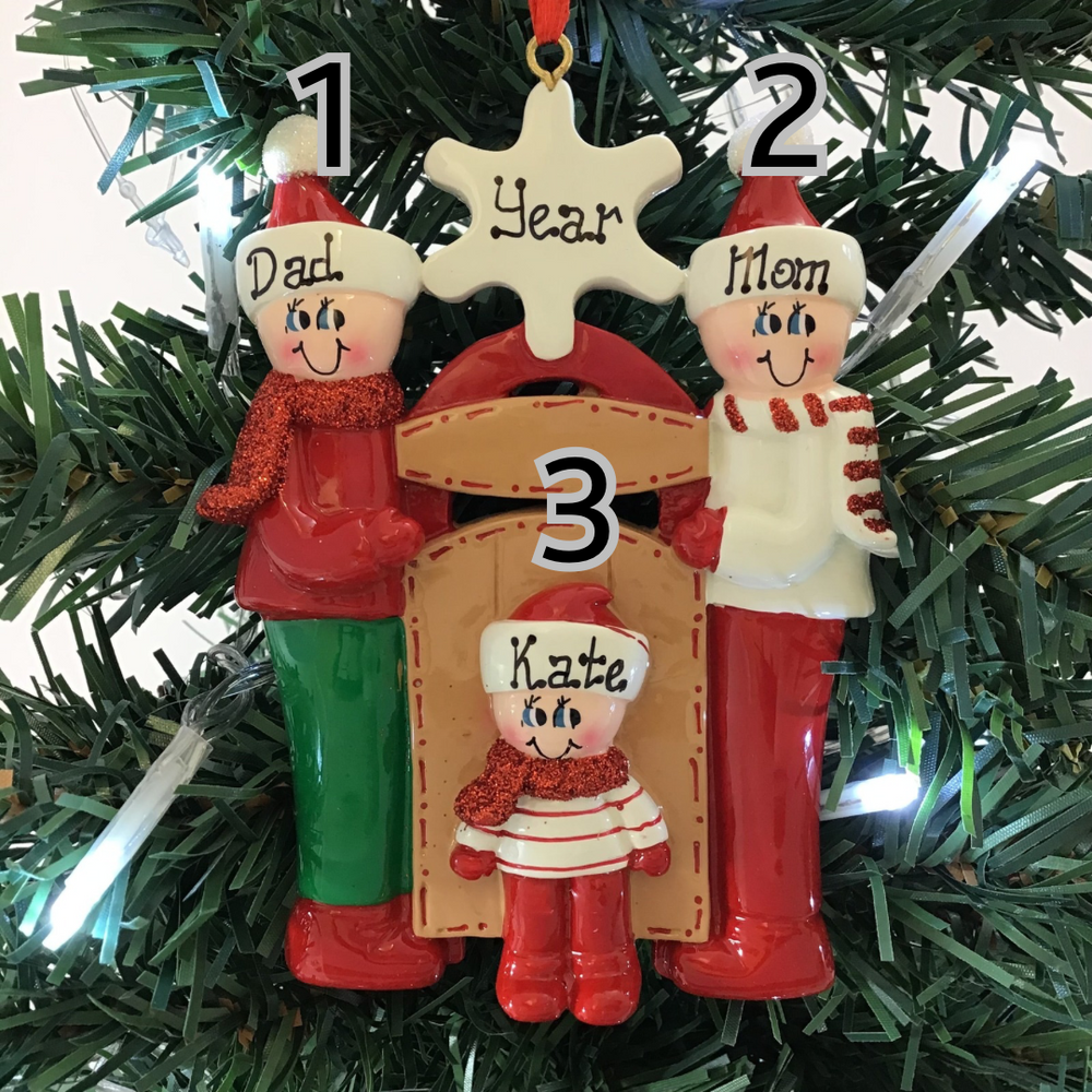 Personalised Christmas Ornament - Sledding Family of 3