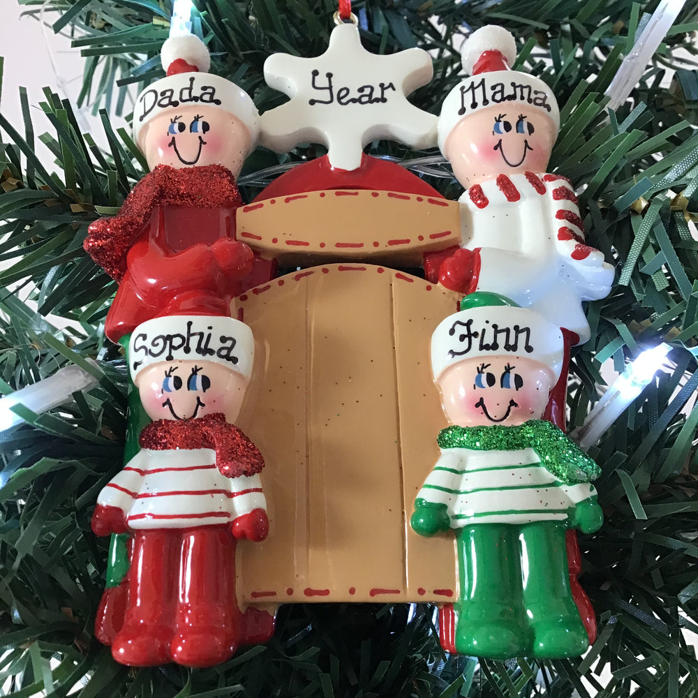 Personalised Christmas Decorations -Sledding Family of 4