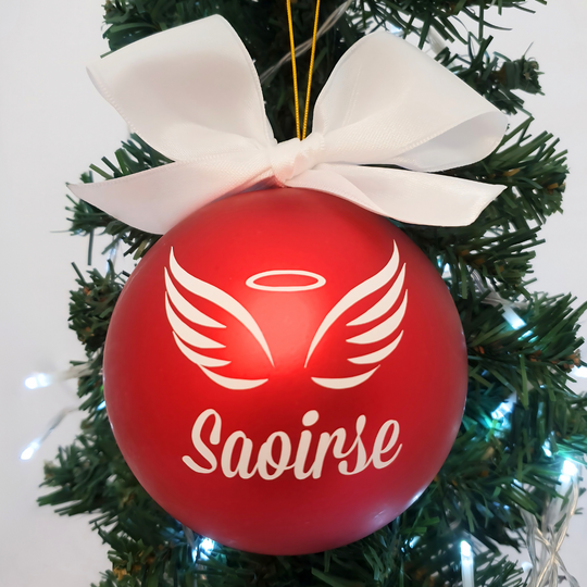 Personalised Luxury Christmas Memorial Bauble  - Angel Wings Red - 10cm